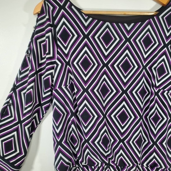 White House Black Market Jersey Knit Geometric Diamond Dress Purple Size Medium - Picture 2 of 12